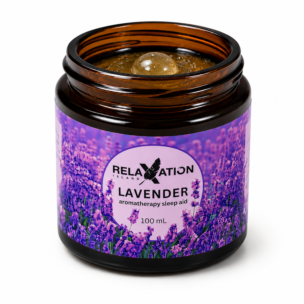 Relaxation Island Lavender Aromatherapy Bedside Jar open 100 mL with sponge and essential oil blend
