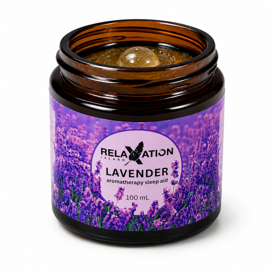 Relaxation Island Lavender Aromatherapy Bedside Jar open 100 mL with sponge and essential oil blend