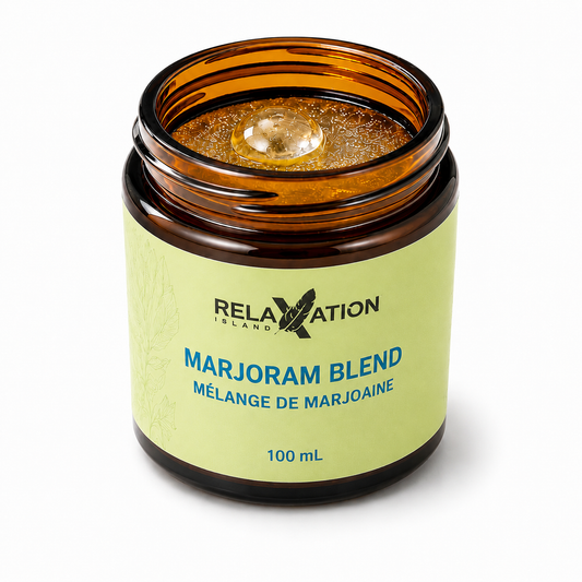 Open Marjoram Blend jar showing the natural sponge diffuser infused with essential oils